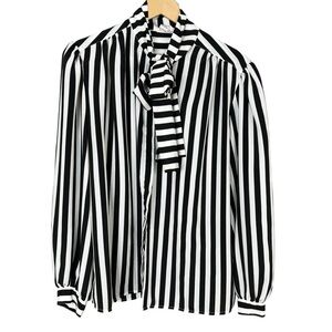Lloyd Williams Black White Striped Button Down Women’s Blouse Size 14